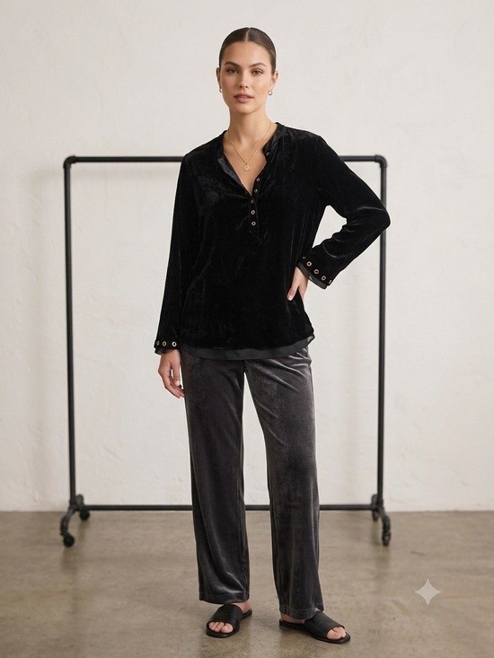 DREW Tops - DREW Black Velvet Crewneck Top